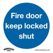 Sealey SS4V10 Mandatory Safety Sign - Fire Door Keep Locked Shut - Self-Adhesive Vinyl - Pack of 10 image