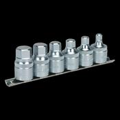 Sealey AK6561 Hex Socket Bit Set with Rail 6pc Stubby 1/2"Sq Drive Metric image