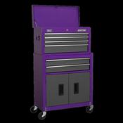 Sealey AP2200COMBOCP Topchest &amp; Rollcab Combination 6 Drawer with Ball-Bearing Slides - Purple/Grey &amp; 170pc Tool Kit image