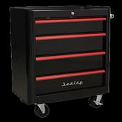 Sealey AP28COMBO2BR Retro Style Topchest, Mid-Box &amp; Rollcab Combination 10 Drawer - Black with Red Anodised Drawer Pulls