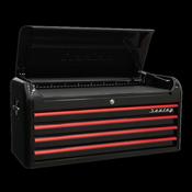 Sealey AP41104BR Topchest 4 Drawer Wide Retro Style - Black with Red Anodised Drawer Pulls