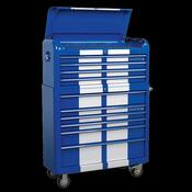 Sealey AP41COMBOBWS Retro Style Extra-Wide Topchest &amp; Rollcab Combination 10 Drawer Blue/White Stripes