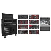 Sealey AP41STACKBCOMBO American PRO® Topchest &amp; Rollcab Combination 15 Drawer with 117pc Tool Kit - Black image