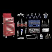 Sealey APCOMBOBBTK57 Topchest &amp; Rollcab Combination 15 Drawer with Ball Bearing Slides - Red &amp; 147pc Tool Kit image