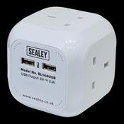 Sealey EL144USB Extension Cable Cube 1.4m 4 x 230V &amp; 2 x USB Sockets - White image