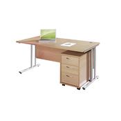 Rectangular Desk and 3 High Pedestal Beech L1200mm image