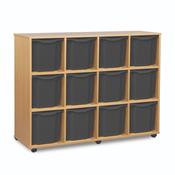 Mobile Tray Storage Unit With 12 Jumbo Dark Grey Trays image
