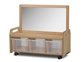 Mobile Low Mirror Storage Unit with 3 Clear Tubs