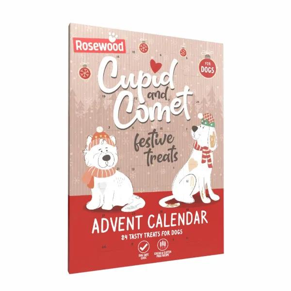 Rosewood Cupid & Comet Christmas Advent Calendar for Dogs - 24 Festive Carob Treats, Cocoa & Gluten-Free, 70g