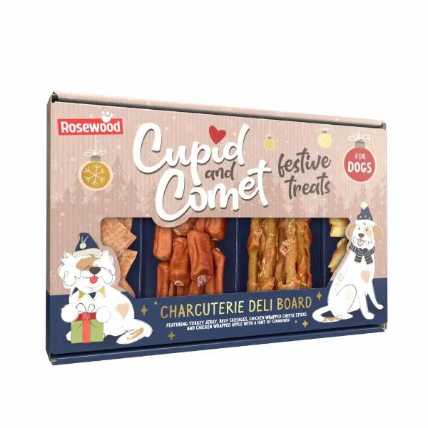 Rosewood Cupid & Comet Festive Charcuterie Deli Board for Dogs 200g - Featuring Beef Sausages, Turkey Jerky, Chicken Cheese Sticks & Apple Treats