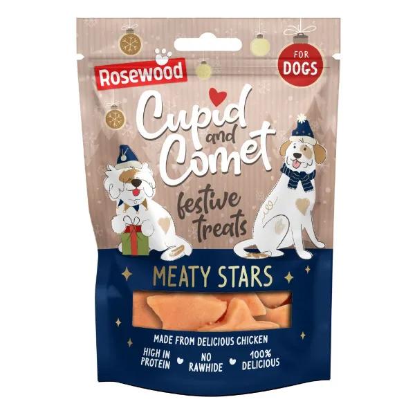 Rosewood Cupid & Comet Meaty Stars Dog Treats 100g - 90% Chicken, Rawhide-Free, High Protein, Festive Treats for All Dog Sizes