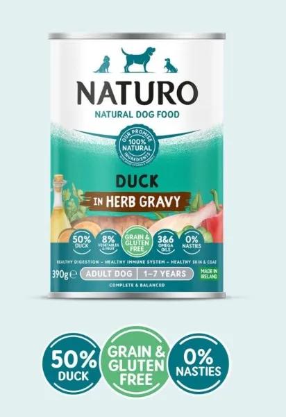 Naturo Adult Dog Grain & Gluten Free Duck Herb Gravy Dog Food - 390g, with Blueberry, Pumpkin, Courgette, Omega 3 & 6 Oils, Glucosamine & Chondroitin