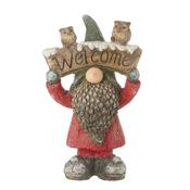 WELCOME SIGN WITH OWLS GONK IN RED COAT (27.5x17x46cm)