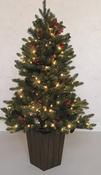 Pre-Lit 140 LED Christmas Tree with Pinecones and Berries in a Wood Effect Pot (120cm)