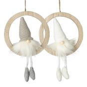 Fluffy Gonks In Wooden Hanging Hoops Mix (34x15x5cm) image