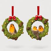 Christmas robins on wreath tree trims 8.5cm