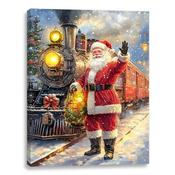 LED Santa Train Canvas 30x40cm image