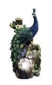 PEACOCK ON TREE TRUNK