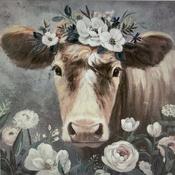 Picture, square, "Blumenkuh", Floral design, Cow motif, Canvas image