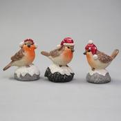 Robins w/xmas hat sitting on stone 9cm 3ass.