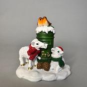 Sheep with Santa hats beside post box at Christmas 8.5cm