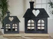 Tealight candle holder, House - Mango wood/black Medium image