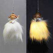 White Angel tree trim with light up furry skirt 9x9x13cm