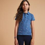 Girls' Horse Riding Short-Sleeved Polo 140 - Storm Blue image
