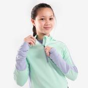 Girls' Warm Long-Sleeved Zipped T-Shirt KIPRUN WARM+ 900 - Green Grey image