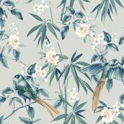 Arthouse Oriental Floral Birds Grey/Blue Wallpaper