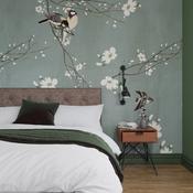 Art for the Home Birds &amp; Blossom Dark Duck Egg Mural