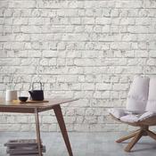 Woodchip &amp; Magnolia Cracked Painted White Brick Wallpaper