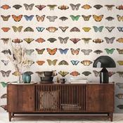 Woodchip &amp; Magnolia Lepidoptera Natural Wallpaper