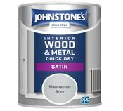 Johnstone's Interior Wood &amp; Metal Quick Dry Satin Paint - Manhattan Grey -750ml