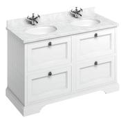Freestanding 130 unit with carrara white worktop, drawers and 2 integrated white basins - DesignEmporium
