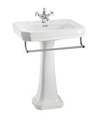 Victorian 61cm basin, towel rail and standard pedestal - DesignEmporium