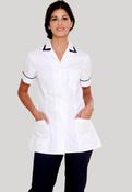 Nurses Uniform Tunic 401B with Concealed Buttons + Square Collar - WHITE/NAVY / 24 image