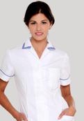 Nurses Uniform Tunic 401B with Concealed Buttons + Square Collar - WHITE/METRO / 24 image