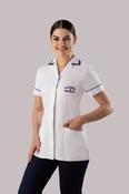 Dietitian Tunic with logo, concealed buttons + Square Collar - WHITE/PURPLE / 8 image