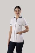 Occupational Therapy Tunic with logo Concealed Buttons and Square Collar - WHITE/BOTTLE GREEN / 6 image