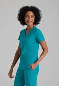 Barco One 4 Pocket V-Neck Perforated Panel Scrub Top - Teal / Small image