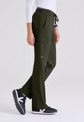 Greys Anatomy Kim 3 Pocket Elastic Back Waistband Zip-Pocket Pants - OLIVE / X-Small image