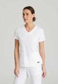 Greys Anatomy Emma 4 pocket, V-neck scrub top with angled seams - WHITE / XXXX-Large image