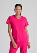 Greys Anatomy Emma 4 pocket, V-neck scrub top with angled seams - VIBRANCE PINK / X-Small image