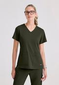 Greys Anatomy Emma 4 pocket, V-neck scrub top with angled seams - OLIVE / X-Large image