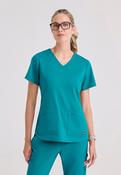 Greys Anatomy Emma 4 pocket, V-neck scrub top with angled seams - Teal / X-Small image