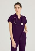 Grey's Anatomy Avery 2 Pocket Banded Collar Top - Eggplant / Medium image