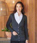 Ladies Cotton Acrylic V Neck Cardigan - BLACK / Large image