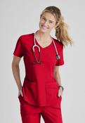 Skechers Breeze 3 Pocket Shaped Hem Scrub Top - RED / Small image