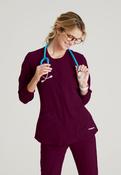 Skechers Women's 2 Pocket Warm-Up Scrub Jacket With Eco-Friendly Stretch Fabric - Wine / Small image